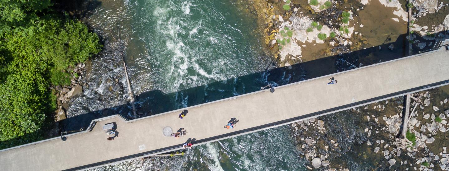 Biking on bridge