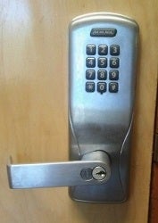 A door lock with keypad.