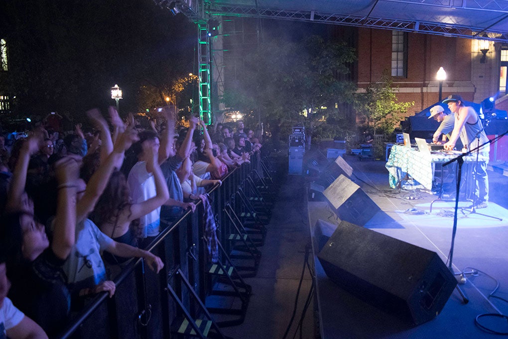 Students gathered listing to DJ music